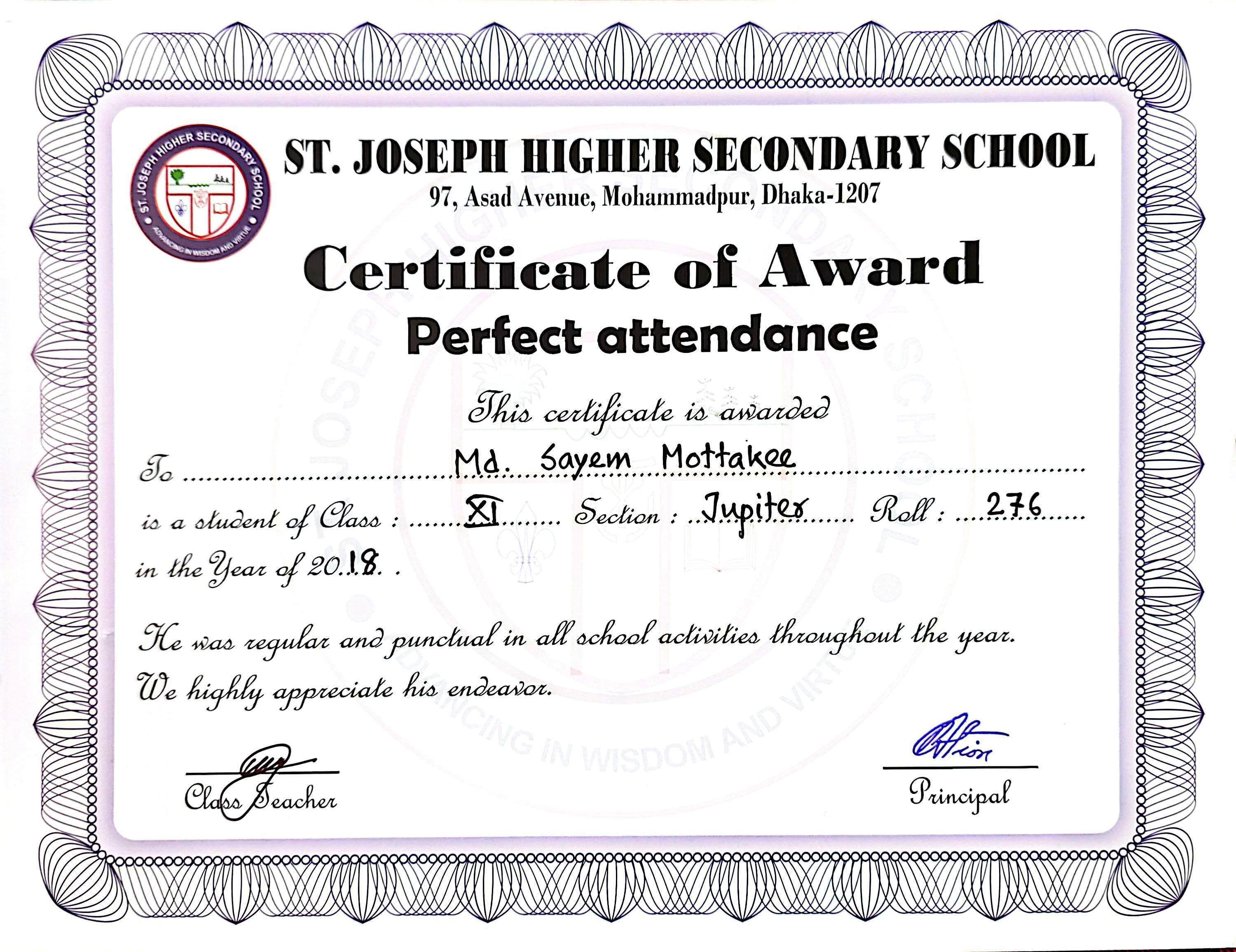 Perfect Attendance — Grade 11